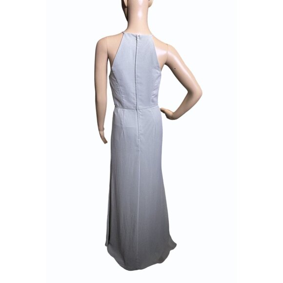 DAVID's BRIDAL Blue  Sz 2 Halter Neck Chiffon Bride's Maid Prom Dress Side Slit - Picture 8 of 16